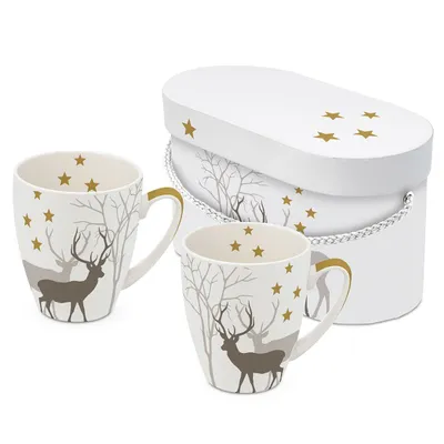 Produktbild von Winter Deers white 2 Mug Set, Wintertasse Hirschmotiv, ppd