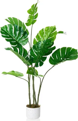 Immagine prodotto di Pianta artificiale Monstera - Pianta in vaso da terra - 120 cm - Tropicale - Realistica - Plastica PE - Per interni/esterni - Giallo fluorescente