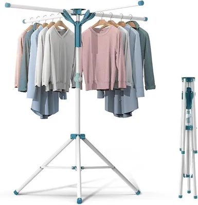 Productafbeelding van Unyqoos® Opvouwbare wasrek voor binnen en buiten, gemaakt van gelegeerd staal, met verstelbare hoogte (110–180 cm), 4 uitschuifbare armen en een draagvermogen van 80 kg