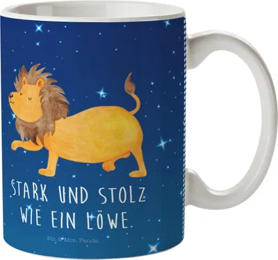 Produktbild von Mr. & Mrs. Panda Plastikbecher Sternzeichen Löwe - Sternenhimmel Blau - Geschenk, Kinderbecher, König Der Tiere, Geburtstag Juli, Camping Tasse, Mehrwegbecher, August