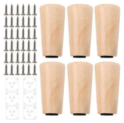 Immagine prodotto di Omgoods - 6 piedini in legno per mobili, altezza 10 cm, con piastra di montaggio