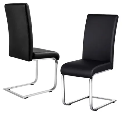 Produktbild von 2er Set Freischwinger Esszimmerstuhl mit Polster und Metallbeinen in Schwarz