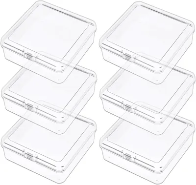 Produktbild von Aufbewahrungsboxen transparent, Kunststoff, 10,5 x 10,5 x 3,5 cm, 6 Stück, für Bastelzubehör