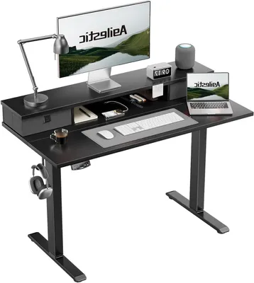 Image de Bureau réglable en hauteur - Bureau debout - Bureau assis-debout - Bureau de travail - Bureau électrique - 100 x 60 cm