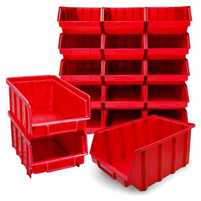 Produktbild von 15 Stapelboxen Rot Größe 4 für Werkstatt, Garage und Keller (LxBxH) 340x222x157mm