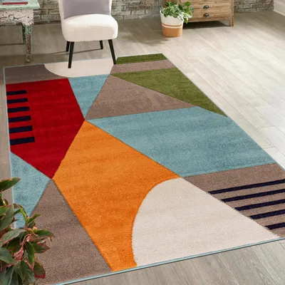 Zdjęcie produktu dla Dywan z Krótkim Włosiem Mazovia - Nowoczesny, Geometryczny, Kolorowy - Dywan do Salonu, Sypialni, Pokoju Młodzieżowego - 140 x 200 cm