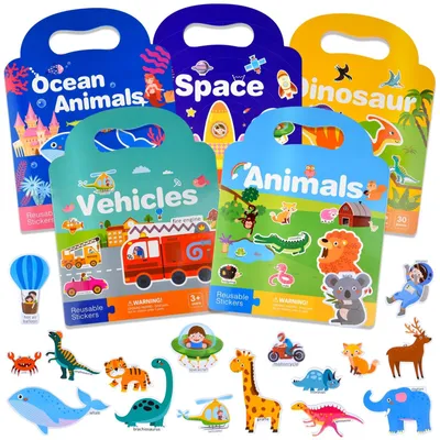 5 wiederverwendbare 3D-Stickerbücher für Kleinkinder ab 2 Jahren