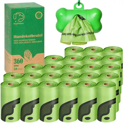 Produktbild von 360pcs Hundekotbeutel mit Spender Kompostierbare Kotbeutel für Hunde mit Hundekotbeutelspender 100% Biologisch abbaubare Hundebeutel mit Leinen Halter