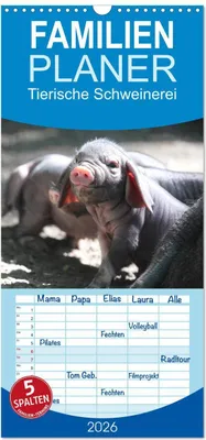 Produktbild von Familienplaner 2026 - Tierische Schweinerei mit 5 Spalten (Wandkalender, 21 x 45 cm) CALVENDO