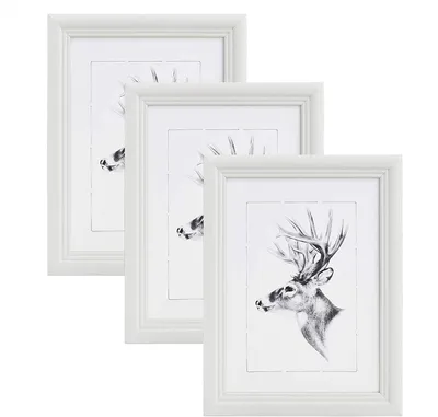 Image de Ensemble de 3 cadres photo en bois, avec verre véritable | Blanc | 30x40 cm
