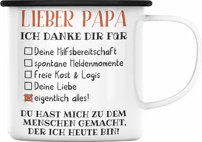 Produktbild von Trendation - Bester Papa Geschenk Vatertag Emaille Tasse mit Spruch Vater Geschenk von Tochter Sohn (Schwarz)