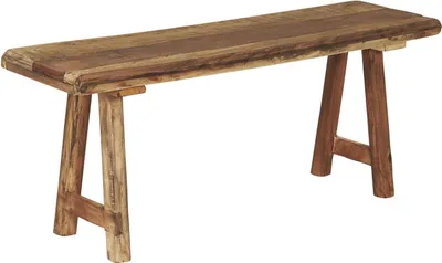 A wooden bench on a white background.