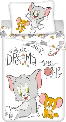Produktbild von Baby Kinder Bettwäsche Tom und Jerry mit Wendemotiv, Maus und Katze Sweet Little one, Bettdecke 100x135 cm, Kopfkissen 40x60 cm, 100% Baumwolle, Für Jungen und Mädchen
