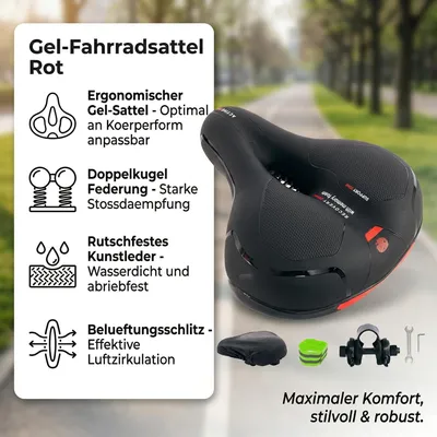 Produktbild von Mucola Fahrradsattel MTB Stahl Fahrradsitz E-Bike Unisex Memory-Schaum Tourensattel mit Federung Belüftung - Rot