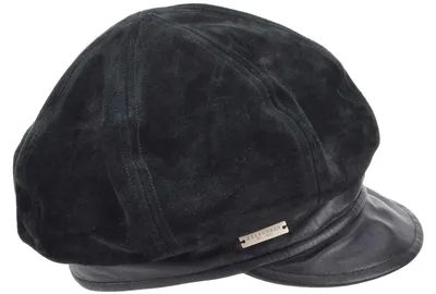 Seeberger weiche Velour- & Glattleder Ballonmütze 100% Leder in schwarz