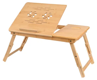 Zdjęcie produktu dla Stolik pod laptopa, bambusowy, składany, regulowana wysokość, naturalny, do łóżka