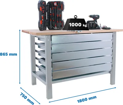 Produktbild von SIMONWORK BT6L PRO LAMINATE 5BOX 1800 CINZA/FAIA Werkbank mit Parafuser
