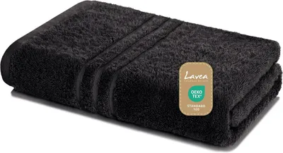 Produktbild von Lavea® Badetuch 100 x 150 cm Baumwolle, saugstarkes Duschtuch groß, Frottier Elena, Duschhandtuch, weich, waschbar 60 °C, trocknergeeignet, Schwarz