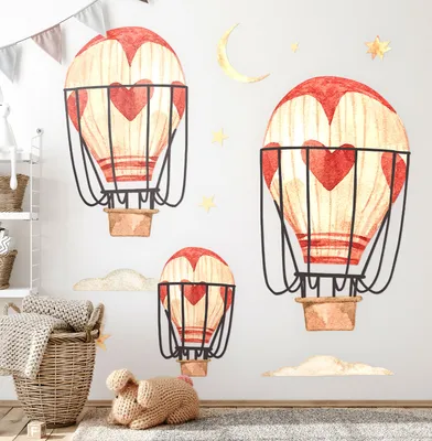 Produktbild von Boho-Ballons– Wandgestaltung – Wandbilder Kinder – Motivtapeten Set – Wanddekor Kinderzimmer – Selbstklebende Wandsticker – 60x99 cm