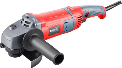 A red and gray angle grinder is shown against a white background.