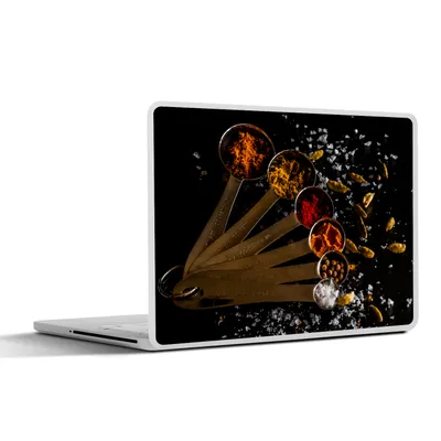 Produktbild von MuchoWow® Laptop Aufkleber Sticker Cover Gewürze - Löffel - Salz - Gewürze - Schwarz 30x21 cm - Sticker für Laptop - Selbstklebend
