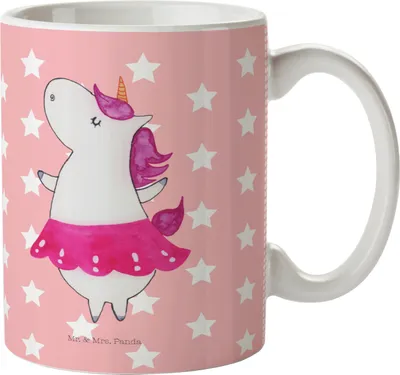 Produktbild von Mr. & Mrs. Panda Trinklernbecher Einhorn Ballerina - Rot Pastell - Geschenk, Geburtstag, Spaß, Unicorn, Tanzen, Kindertasse, Wohnung, Mehrwegbecher, Kindergarten Becher