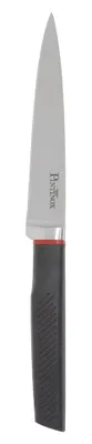 Zdjęcie produktu dla Profesjonalny nóż uniwersalny Pinti Living – ostrze o długości 12 cm z kutego stali nierdzewnej – ergonomiczna, antypoślizgowa rączka w kolorze czarno-czerwonym – idealny do krojenia owoców, warzyw, wędlin i serów – do użytku domowego i profesjonalnego – wyprodukowany we Włoszech