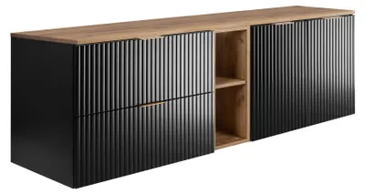 Obrázok produktu pre Sada do kúpeľne: Skrinka s zásuvkami, farba: čierna / Imitácia dreva "Craft", šírka: 180 cm