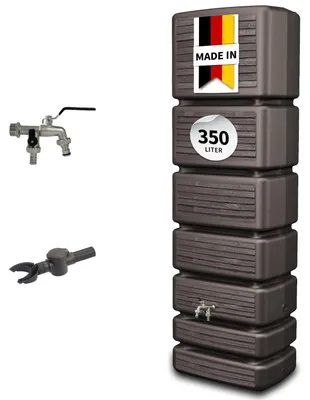 Produktbild von 4rain SLIM WOOD DECOR Regentonne Wandtank Komplett-Set 350 Liter darkwood inkl. Chrom-Doppelauslaufhahn und Fallrohranschluss