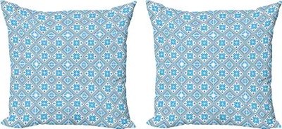 Immagine prodotto di ABAKUHAUS Set copricuscino etnico (2 pezzi), Tonalità blu Motivo bielorusso con forme geometriche, 45 x 45 cm, Blu cielo Blu mare
