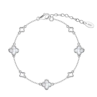 Produktbild von Silberarmband Zartes Damen Kleeblatt Glücksbringer Armband 925 Sterling Silber