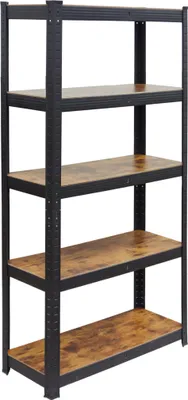 Immagine prodotto di Scaffale per carichi pesanti Relaxdays, 500 kg, L x P x A: 150 x 75 x 30 cm, 5 ripiani, effetto legno, scaffale da magazzino, acciaio e MDF, nero/marrone