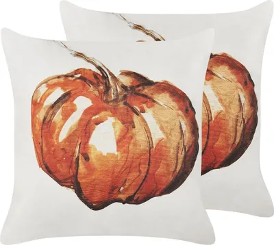 Obrázek produktu pro BELIANI Sada 2 Dekorativních polštářů béžový sametový 45 x 45 cm motiv dýně čtvercový minimalistický podzim dekorativní doplňky