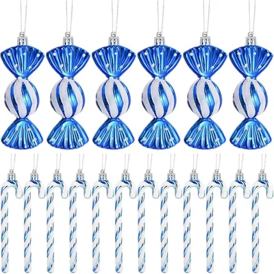 Produktbild von Weihnachtsbaumschmuck Zuckerstangen & Kugeln Blau-Weiß 18 Stück