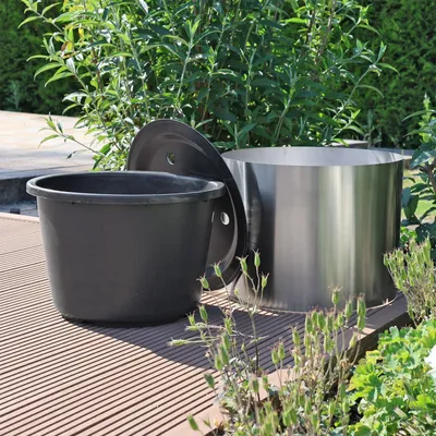 Produktbild von CLGarden Brunnenbecken Set 30L mit ø 45cm GFK Deckel Edelstahl Beckenumrandung PE Springbrunnenbecken rund für Balkon Terrasse Garten