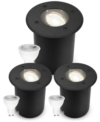 Produktbild von SSC-LUXon 3 Stück JUAVI Bodenleuchte Einbau aussen schwarz schwenkbar - dimmbare Außenleuchte Garten mit GU10 LED neutralweiß 7W