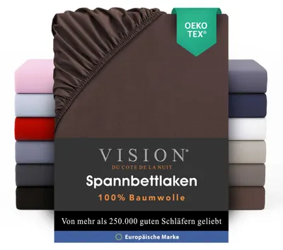 Productafbeelding van VISION spreihoes – 100% katoen – enkel bed (90 x 190 cm) – elastische hoeken – geschikt voor matrassen tot 25 cm – certificering – machinewasbaar – kleur: bruin