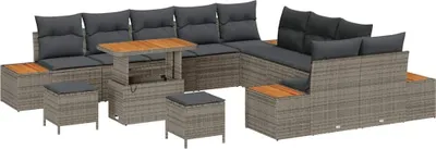 Obrázek produktu pro vidaXL Zahradní sedací souprava s polštáři s úložným prostorem Grey Poly Rattan