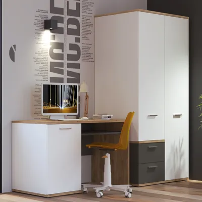 Produktbild von Jugendzimmer Set 2-teilig TOMAR-129 in Eiche Nb. mit weiß und grau