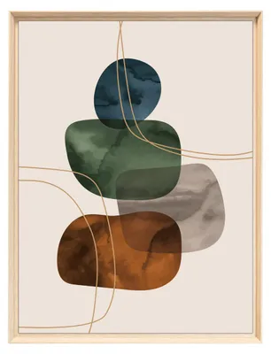 Image de Tableau mural encadré formes organiques suspendues 60x80 cm, Tableau mural moderne pour décoration intérieure