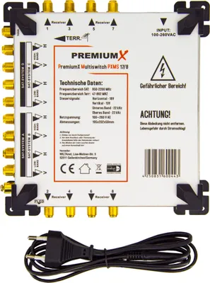 Produktbild von PremiumX PXMS 17/8 Multischalter mit Netzteil Multiswitch 4 SAT für 8 Teilnehmer