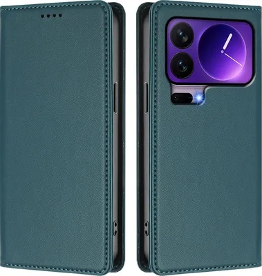 Image de Étui en cuir pour Xiaomi 17 Pro, étui à rabat magnétique en cuirPolyuréthaneavec support, vert