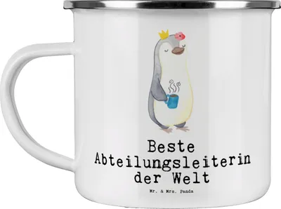 Produktbild von Mr. & Mrs. Panda Teetasse Pinguin Beste Abteilungsleiterin der Welt - Weiß - Geschenk, becher emaille, Haferl, Chefin, Tasse, Pott, Ruhestand, Blechtasse, Büro, Arbeit
