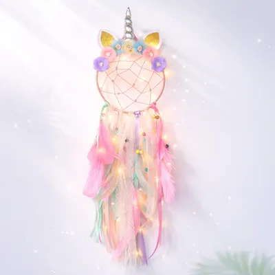 Produktbild von Einhorn Traumfänger Kinder Traumfänger mit LED Kinderzimmer Deko Wanddeko Nachtlicht Einhorn Mädchen Geschenk, H0263