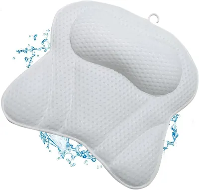 Immagine prodotto di Cuscino da bagno, con 6 ventose, realizzato in poliestere traspirante a rete 4D, colore bianco, per vasca da bagno