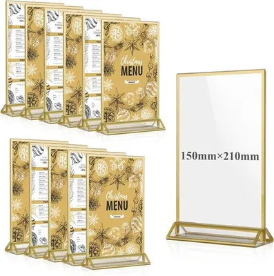 Productafbeelding van Famanu tafelstandaard A5, dubbelzijdige fotolijst, plexiglas menukaart houder, T-standaard, toonbankstandaard