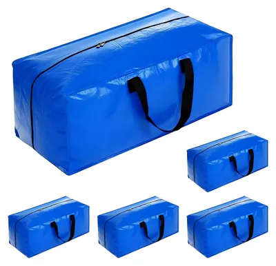 Produktbild von 100L Aufbewahrungstasche Extra Große Umzugstaschen blau strapazierfähige wasserdichte Umzugskartons mit Reißverschlüssen für Umzug Reisen Camping Gartengeräte (Ohne Schultergurte, 5 PCS)