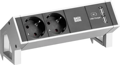 Image de Bachmann DESK 2 - Bâti de prises - entrée, entrée GST18 - prises de sortie : 2 (2 x USB, 2 x tension) - cordon 20cm - Allemagne - blanc (902.319)