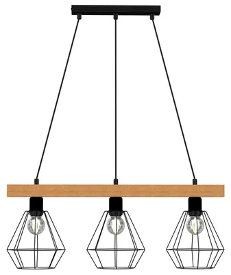 Immagine prodotto di Lampada a sospensione Vastra, nero opaco e legno chiaro, 3xE27x15W, metallo, dimensioni: 110x73x19 cm, IP20, Luminex