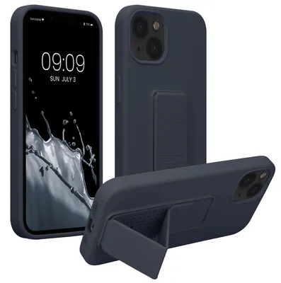 Produktbild von kwmobile Handyhülle für Apple iPhone 13 Hülle - TPU Silikon Case mit Fingerhalter und Stand - Schutzhülle Cover in Heidelbeerblau